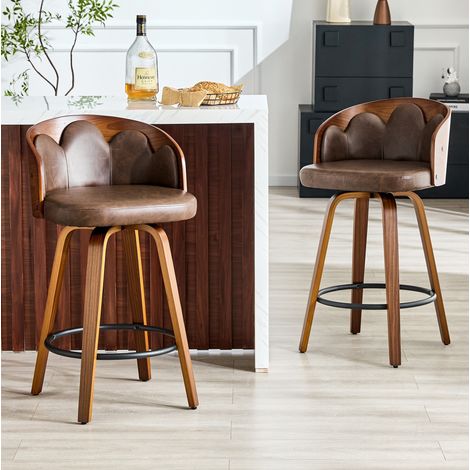 Lot de 2 tabourets de bar 55,5x48,5x89 cm en bois et PU marron, moderne pour cuisine FLORAGRACE (1/5)