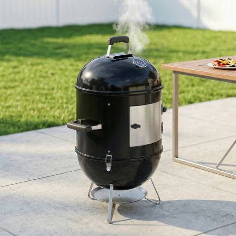 Fumoir 3 en 1 avec 3 Grilles de Cuisson, Thermomètre Intégré, Ventilation Réglable, 62,5x47,5x91cm, Noir (1/5)