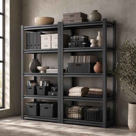 MEUBLIV Étagère de rangement 5 niveaux en métal noir 90x40x183 cm, charge 650 kg (1/5)