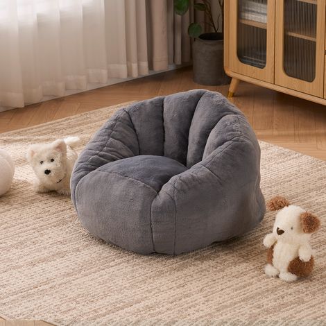 Pouf peluche petit gris clair pour enfants, siège au sol moelleux confortable pour coin lecture, chambre et salle de jeu (1/5)