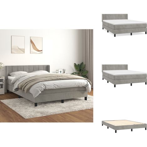 Boxspringbett mit Matratze Hellgrau 140x190 cm Samt - Samtbett - Boxspringbett - Doppelbett - Schlafzimmermöbel - Luxusbett (1/5)