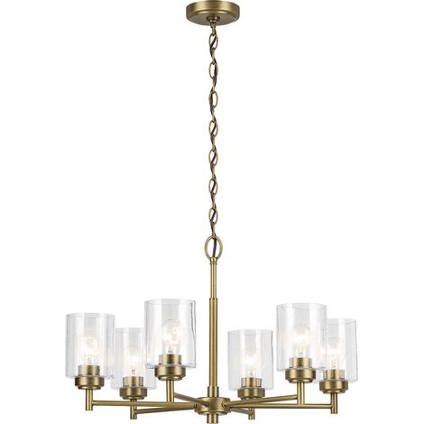 Elstead Kichler Winslow Plafonnier suspendu multi-bras classique en laiton naturel, 6 ampoules E27 (1/5)