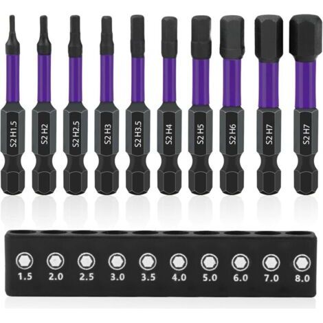 Embouts Visseuse Hexagonale, 50mm Hex Tige Tournevis Tete 1/4" Embout Tournevis Hexagonale Magnétiques Tige S2 Acier Visseuse Allen Sets pour Perceuses Sans Fil Perceuse Main (10 pièces)