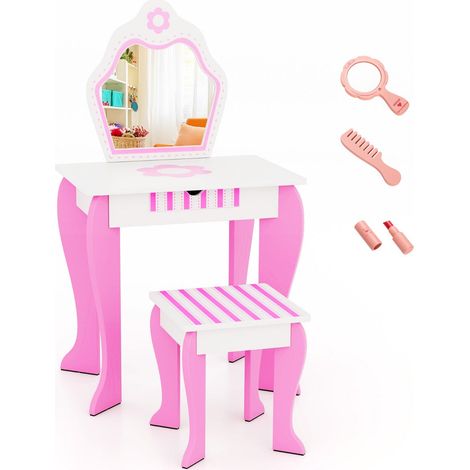 Tocador infantil con espejo extraíble 49 x 34 x 86,5 cm práctico espacio de almacenaje estilo princesa MDF rosa 200020986