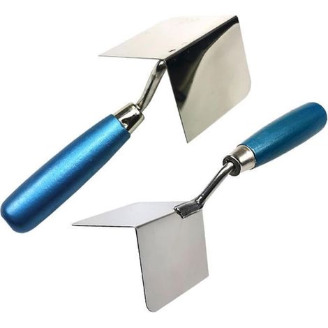 2 pièces Truelle d'angle Inoxydable, Outil d'angle for Cloisons Sèches, 80 x 60 mm truelle d'angle intérieur truelle d'angle extérieur, adaptée aux travaux d'angle (bleu) (1/5)