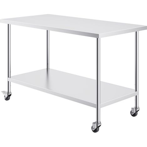 Arbeitstisch aus Edelstahl 30x60x38 cm, 4 Rollen, 3 höhenverstellbare Stufen, robust für die professionelle Restaurantküche, silberfarben. (1/5)