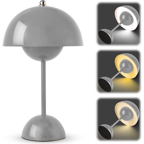 Lampe de table LED sans fil - Lampe de chevet champignon - Lampe de table tactile à intensité variable avec 3 modes de luminosité - 3000 K - 6000 K - Rétro - Rechargeable - Pour chambre à coucher, (1/5)