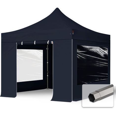 3x3 m Faltpavillon, PREMIUM Stahl 40mm, Seitenteile mit Panoramafenstern, schwarz