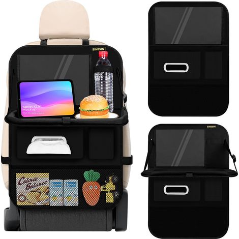 Organisateur Voiture Enfant, Protection Siège Arrière avec Pochette Transparente,Organisateur Voiture Enfant avec Plateau et Poche pour Téléphone (1/5)