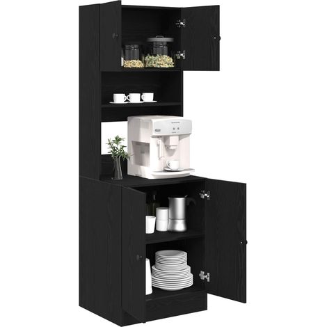 Buffet Meuble de rangement de cuisine avec porte 2 pcs Chêne noir 60 x 50 x 180 cm (1/5)