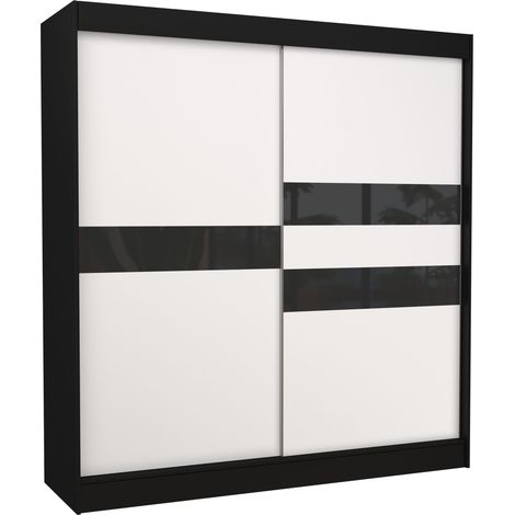 Armoire de chambre noir à portes coulissantes bois blanc mat et noir laqué Korza - 3 tailles-Largeur 120 cm (1/5)