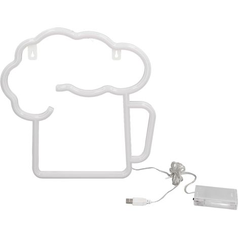 Enseigne lumineuse néon pour bière, jaune et blanche, alimentée par batterie USB, étanche IP45, facile à accrocher, idéale pour la décoration murale de bar. (1/5)