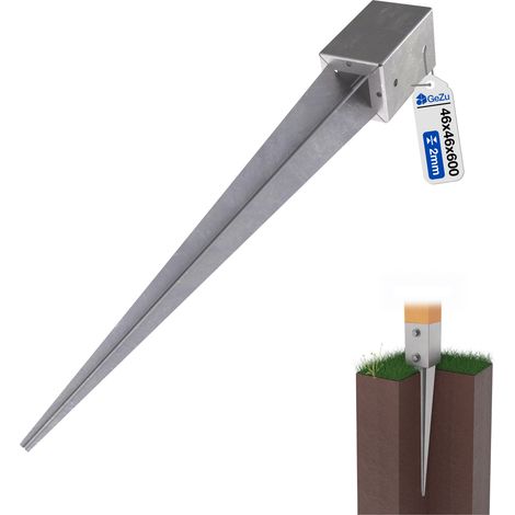 Support de poteau à enfoncer galvanisé à chaud 46 x 46 x 600 mm – Douille pour clôture bois – GeZu Impex (1/5)