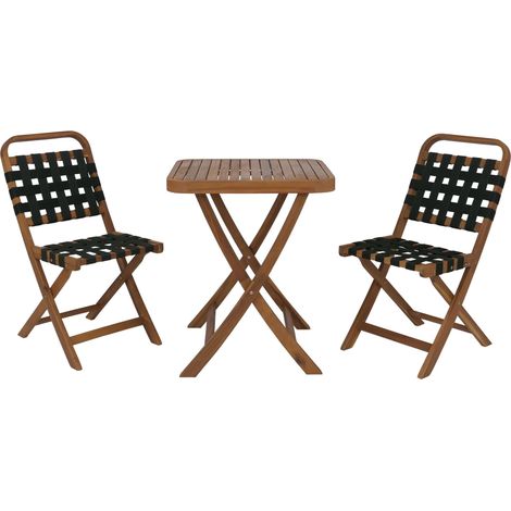 Garten-Set HHG-719, Sitzgruppe Balkon-Set Garnitur 2x Stuhl Tisch, Seilgeflecht Akazie Holz klappbar natur, grün
