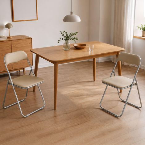 Lot de 4 chaises Pliante Marbella, Fauteuil Gain de Place, Chaise invité, Siège de réunion en Simili Cuir, 43x47h80 cm, Blanc (1/5)
