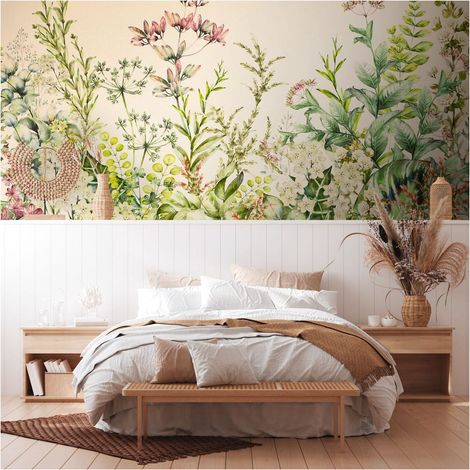 Sfondo fotografico Profhome 382771 Carta da parati TNT goffrata a caldo liscia con ornamenti floreali opaca beige verde 3,71 m x 2,8 m (1/4)