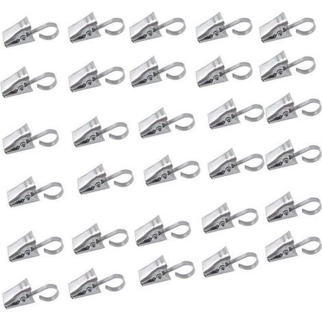 Set mit 50 Edelstahlhaken mit Clip für Duschvorhang, Innenraumdekoration, Farbe Silber.