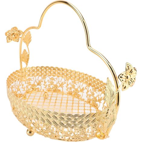 Panier de Service en Métal tissé avec Poignée, Ornement de Fleurs 3D, Panier de Service de Style Européen pour Fruits, Collations, Biscuits, Noix (1/5)