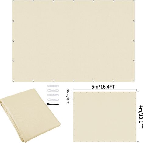 (Beige 400x500CM) Tissu d'ombrage imperméable avec perforations, adapté aux clôtures de jardin et aux pergolas, protection UV. (1/5)