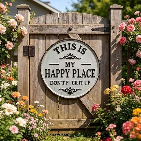 Plaque en métal vintage avec citation « Endroit heureux » (30 x 30 cm) (1/5)