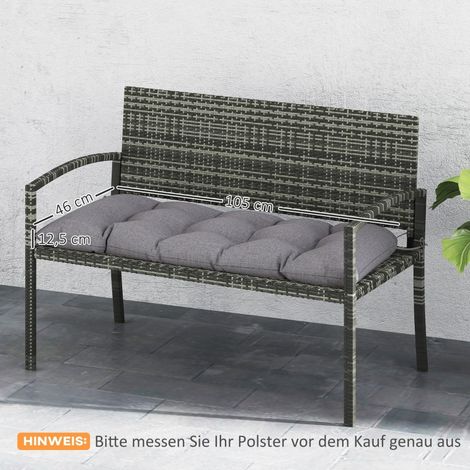 Coussin gris imperméable pour banc de jardin 105x46x12.5 cm, assise rembourrée avec attaches, protection UV50+, idéal pour meubles extérieurs (1/4)