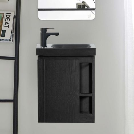 Conjunto de lavabo negro HAMPTON con almacenaje lateral y grifo