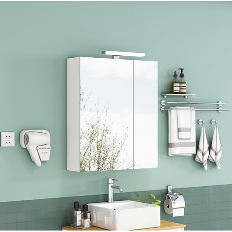 Bad-Spiegelschrank zur Wandmontage 60x16x70 cm aus MDF und Glas, Weiß, LED – MEUBLIV (1/5)