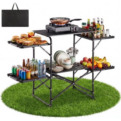 Cuisine de Camping Pliable Table de Camping à 4 Tablettes Latérales, Pour Barbecue (1/3)