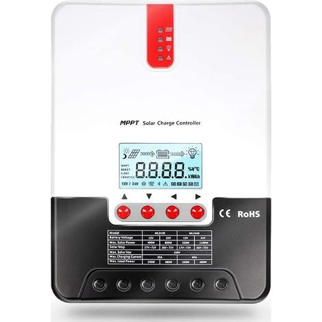 MPPT Régulateur de Charge Solaire 12V/24V/36V/48V 60A Contrôleur de Charge de Solaire avec Écran LCD avec 12V/24V/36V/48V Identification Automatique de la Tension du Système - ML4860A (1/5)