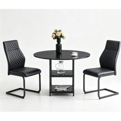 Set tavolo da pranzo rotondo 107 cm per 2 persone, MDF e metallo, nero (1/5)