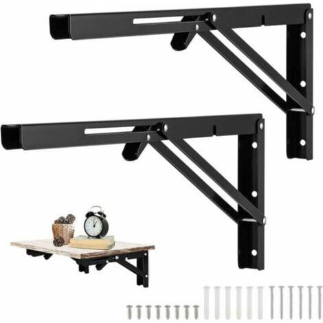 2 Pieces Black Foldable Wall Brackets, 500 x 170mm Folding Shelf Support Bracket, Heavy Duty Folding Bracket, Folding Shelf Brackets for Garage Workbench (1/5)