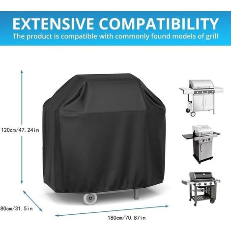 Universelle Grillabdeckung 180 x 80 x 120 cm – Strapazierfähiges 210D Oxford-Gewebe – Schutz für alle vier Jahreszeiten (UV-Schutz/Regenschutz/Feuchtigkeit) – Schwarz – Passend für Weber Holland und a (1/5)