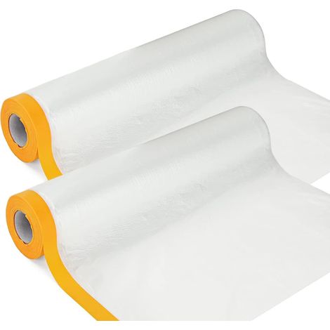 110 cm Lot de 2 rouleaux de film de masquage pré-collés polyvalents en plastique pour peintre, peinture en aérosol, fourrure (1/5)