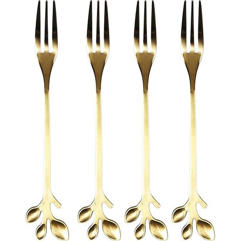 Set di 4 forchette da dessert in foglia d'oro (1/4)
