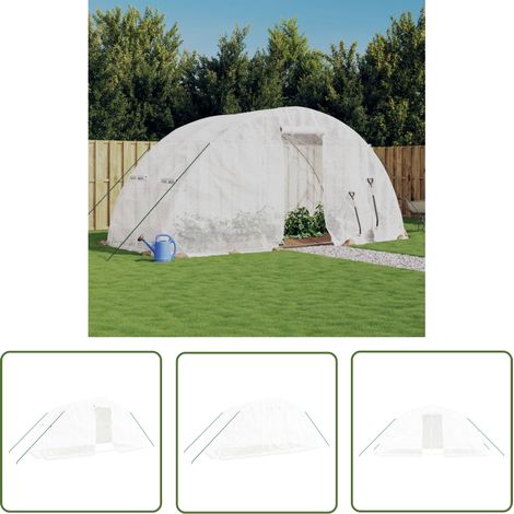 The Living Store Gewächshaus mit Stahlrahmen Weiß 10 m² 5x2x2,3 m - Gewächshaus - Pflanzenhaus - Gartenhaus - Greenhouse - Polytunnels (1/5)