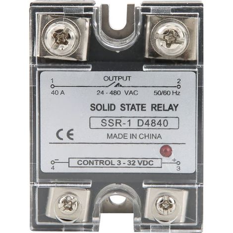 Relais Statique - SSR-40-DA - Contrôle DC 3-32 V - Sortie AC 24-480 V - 40 A - 50/60 Hz - Industriel