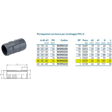 Portagomma con bocca per incollaggio PVC-U 50x52x50 INPFPO150000 - -  IRRITEC - -