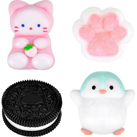 4 Pièces Jouet Patte de Chat Anti Stress, Kawaii Biscuit Pingouins Stress Relief Fidget Toys, Jouets Pattes de Chat, Jouet Anti-Stress pour Adultes Et Enfant (A) (1/5)