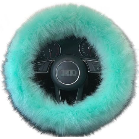 Housse de volant en fausse fourrure en peluche pour voiture camion SUV polaire moelleuse frein à main couverture de volant de voiture chaude vert (1/4)