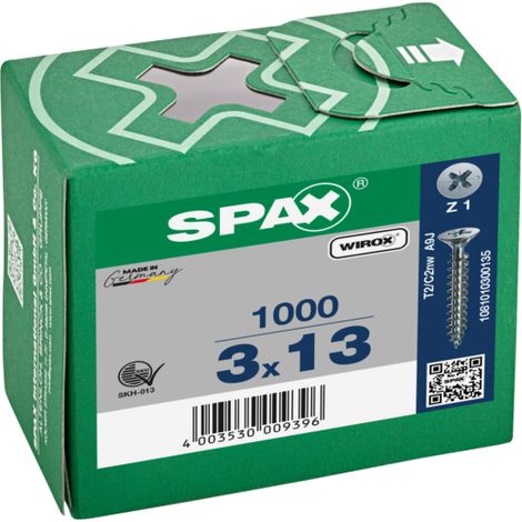 TÊTE FRAISÉE SPAX-S NERVURES DE FREINAGE CRUCIFORME Z1 FILETAGE TOTAL WIROX 1000 PCS - talla