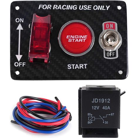 Kit de interruptor de encendido de fibra de carbono para panel, botón de arranque del motor, apto para coches, camiones, barcos y autocaravanas de competición. (1/5)