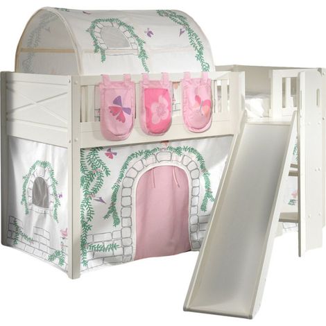 Lit Enfant Toboggan, Tente, Tunnel & 3 Pochettes "Scott Birdy" 90x200cm Blanc (1/5)