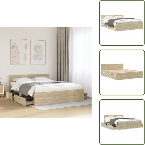 vidaXL Cadre de lit tête de lit sans matelas chêne sonoma 160x200 cm (1/5)