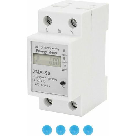 Compteur d'énergie intelligent Wifi sur rail DIN monophasé Consommation d'énergie Kwh Compteur Wattmètre Prise en charge Smartlife/Tuya App Control Compatible avec Alexa et Google Home (1/5)