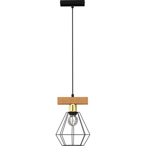 Suspension Vastra Luminex noire bois doré E27 110cm