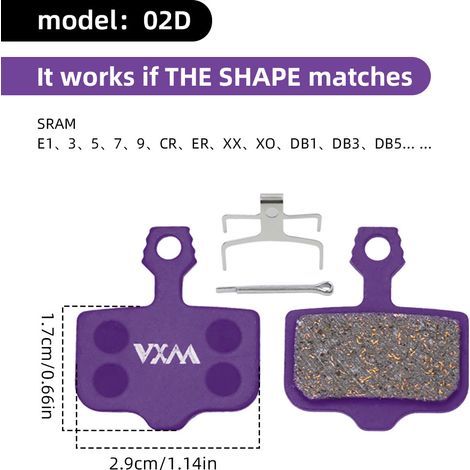 02D Plaquettes de frein pour vélo, plaquettes de frein semi-métalliques pour vélo électrique, plaquettes de friction (1/5)