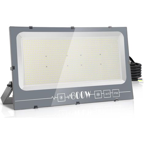 600W Projecteur Extérieur, 60000LM Spot LED 6000K Blanc Froid IP66 Imperméable, Floodlight de Sécurité pour Jardin, Cour, Terrasse, Square, Usine