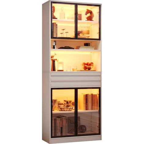 Vitrine 80 x 35 x 200 cm 4 portes vitrées meuble de rangement structure haute construction en mdf 1 tiroir éclairage led rgb piloté (1/4)