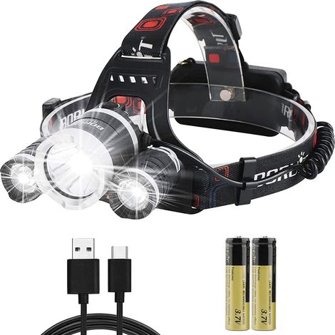 RJ3000 Lampe Frontale LED Rechargeable Lampe Frontale Ultra Lumineux de 5000 Lumens avec 4 Modes Meilleures avec Pile Lampe Frontale LED Pour Adultes Enfants Jogging Pêch Casque Cyclisme (1/5)