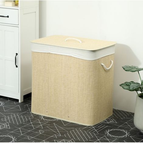 Cesto para ropa de bambú con 3 compartimentos y tapa, 144 L, 60 x 40 x 60 cm OKWISH (1/5)